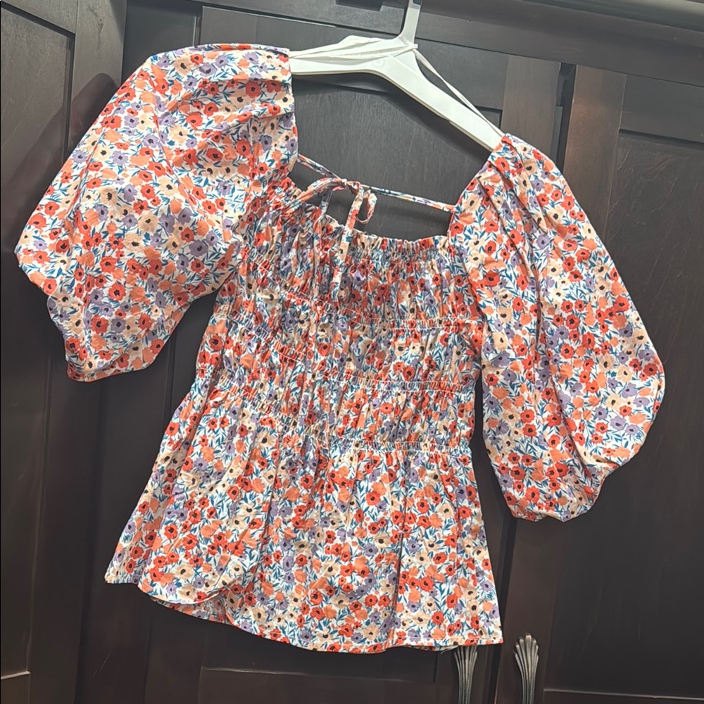 Floral Puff Sleeve Top - Multicolor